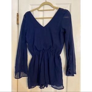 New Royal Blue Romper with Lace Sleeves | Size S